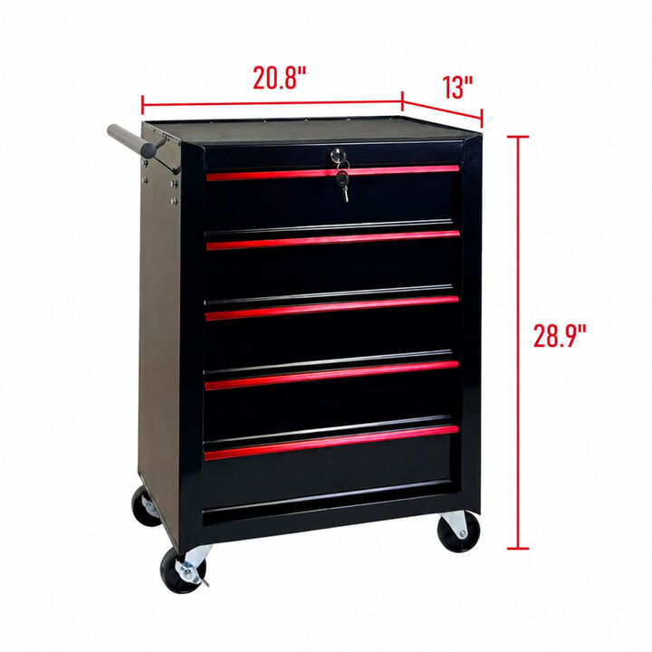 ELEMENT ACE Rolling 5-Drawer Metal Tool Chest with Ball Bearing Slides, Storage Organizer with Casters for Garages & Workspaces