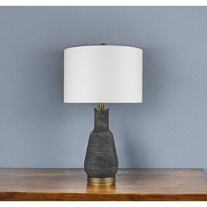 Hivvago 26" Distressed Black and Gold Ceramic Table Lamp With White Drum Shade