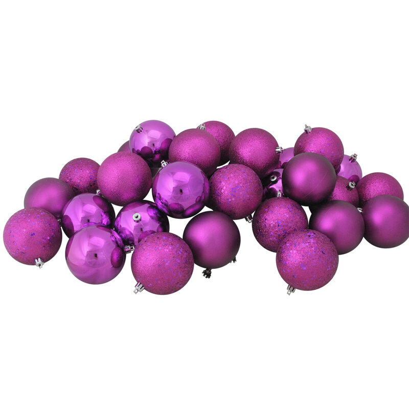32ct Violet Shatterproof 4-Finish Christmas Ball Ornaments 3.25" (80mm) image number 1