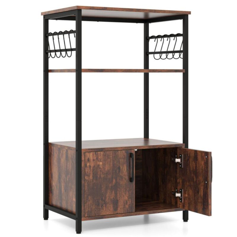 3-Tier Kitchen Baker's Rack with Cabinet and 2 Open Shelves, Brown Finish