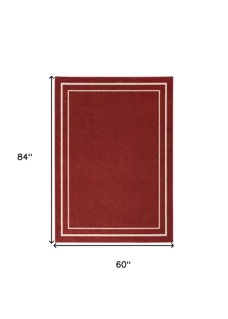 HomeRoots 5' X 7' Brick Red And Ivory Indoor Outdoor Area Rug image number 5