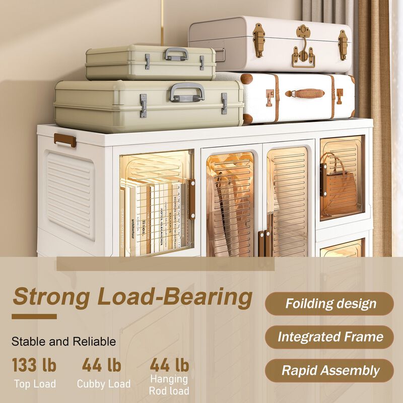 Clihome Portable Wardrobe Closet Organizer, 12 Cubes, 12 Magnetic Doors, Hanging Rods, Hangers image number 7