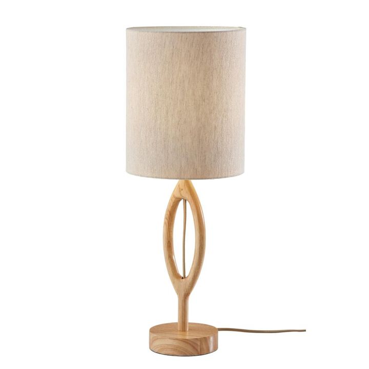 Hivvago 28" Natural Solid Wood Round Table Lamp With Beige Drum Shade