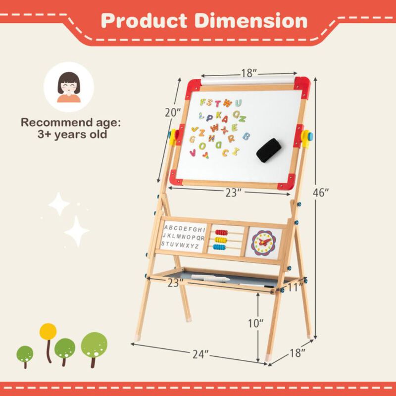 Hivvago 3-in-1 Wooden Art Easel for Kids with Drawing Paper Roll