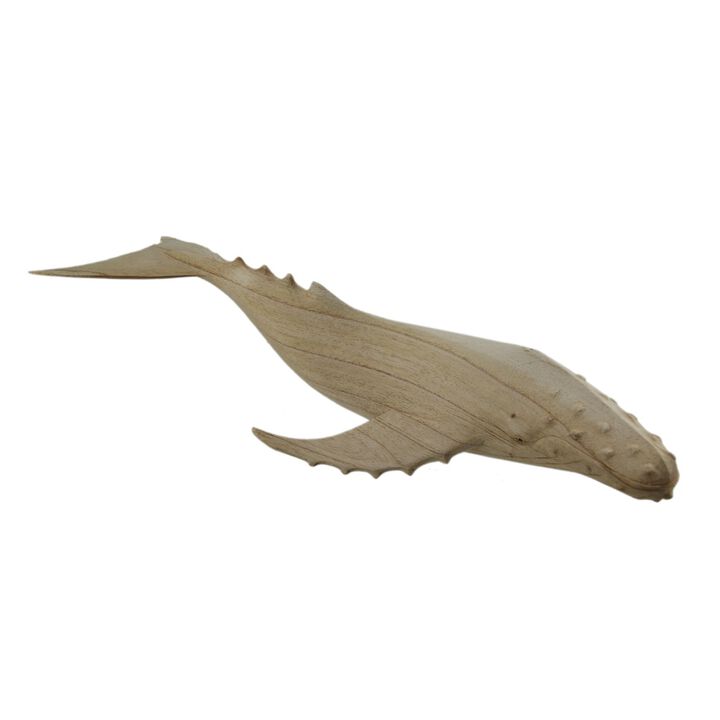 Carved Natural Wood Humpback Whale Tabletop Statue 20 Inches Long