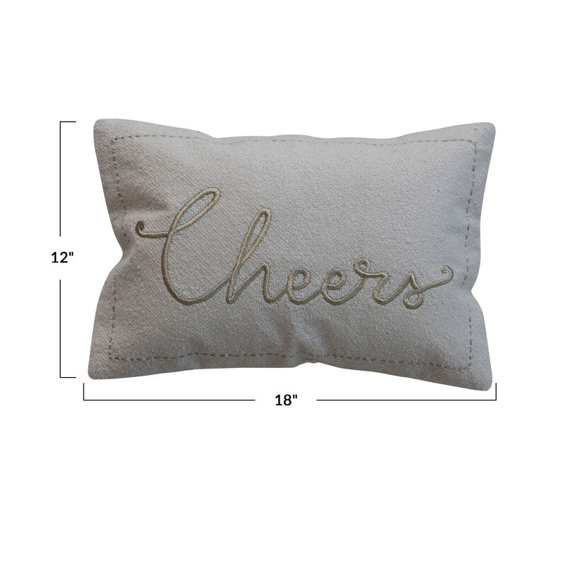 Gold Embroidered Cheers Lumbar Pillow in Cotton Blend image number 1