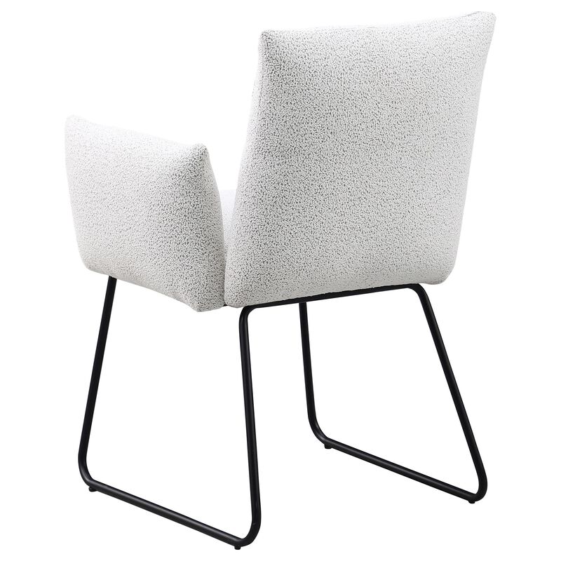 Acko Dining Chair Set of 2, Light Gray Fabric, Black Metal Frame  - Benzara