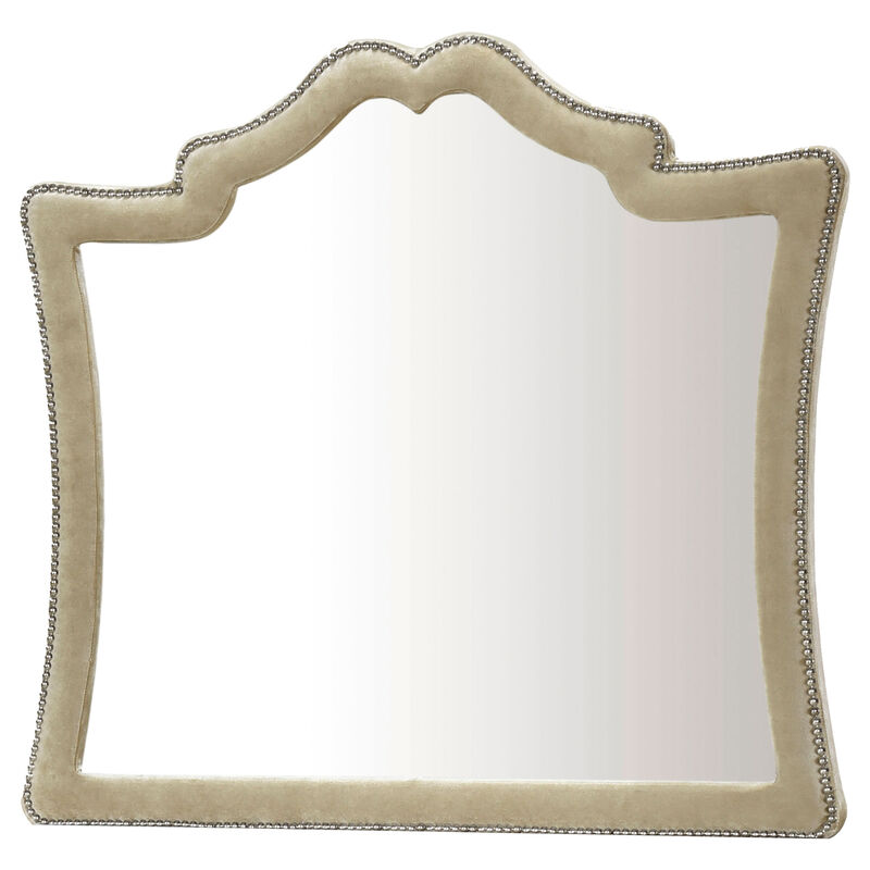 Lino 5 Piece Queen Bedroom Set, Classic Ivory White Velvet Upholstery