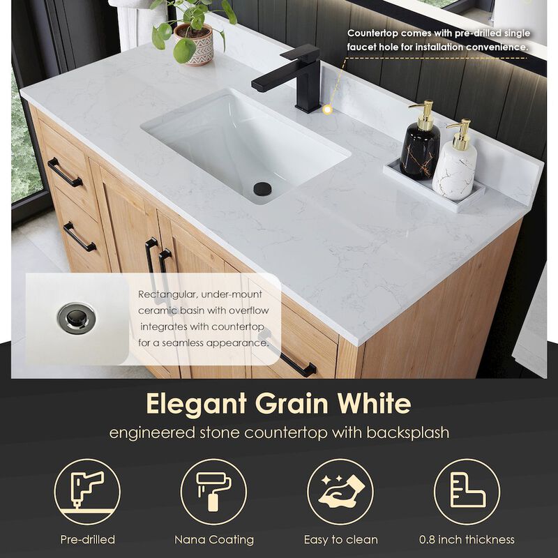 Altair-10 48 Single Bathroom Vanity with Grain White Countertop without Mirror