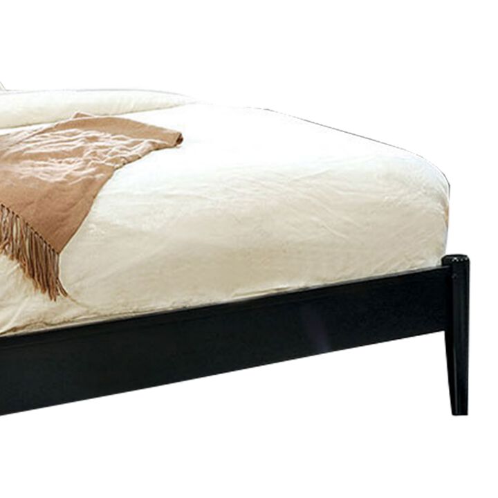 Mid Century Modern Wood Queen Bed with Round Tapered Legs, Black-Benzara