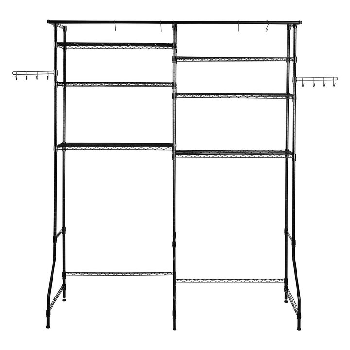 Laundry Room Storage Rack Over Washer Dryer with Hanging Rod and Hooks