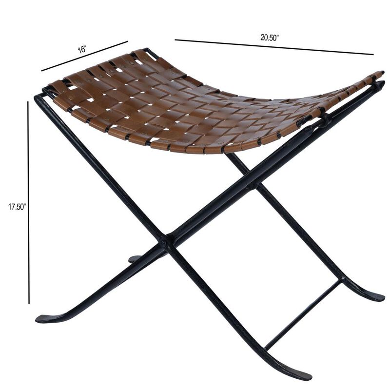 Butler Specialty Karma Woven Leather Stool, Medium Brown