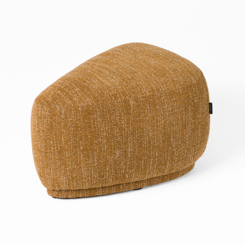 Reno Kini 26 Inch Ottoman, River Rock Shape, Yellow Polyester, Wood Frame - Benzara image number 0