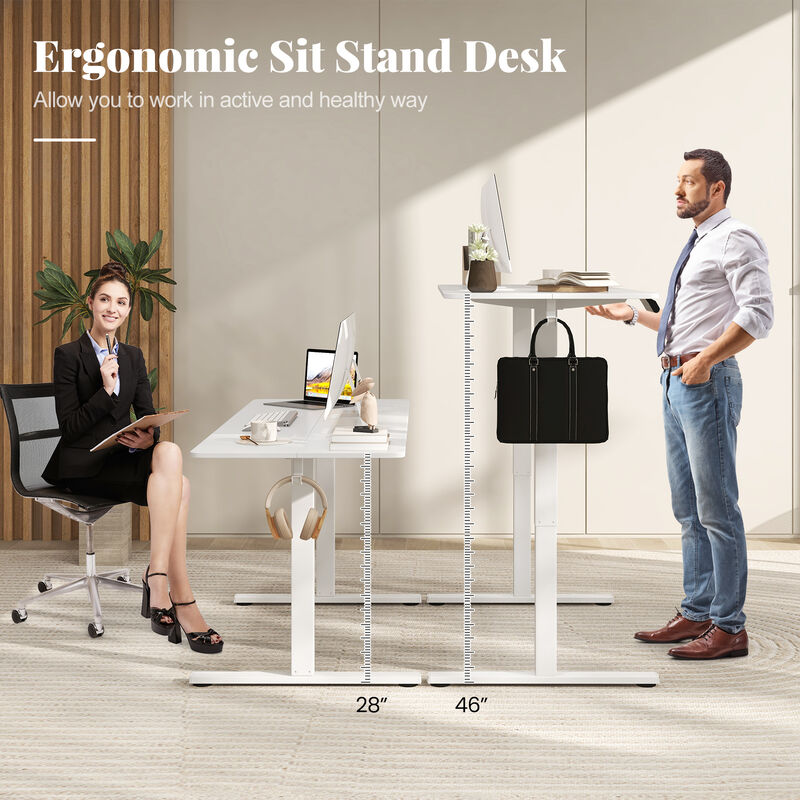 Electric Standing Work Desk with 3 Memory Heights, Cable Management, and Hanging Hooks