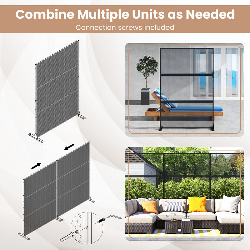 Freestanding Metal Privacy Screen with Expansion Bolts and Connection Screws-Black image number 4