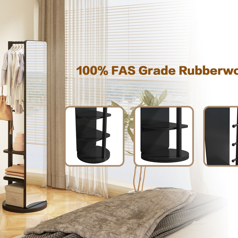 ELEMENT ACE 360&deg; Rotating Multifunctional Full Length Mirror with Hook Storage Rack Coat Rack Solid Wood Floor Mirror for Bedroom Living Room Cloakroom Space Saving image number 6