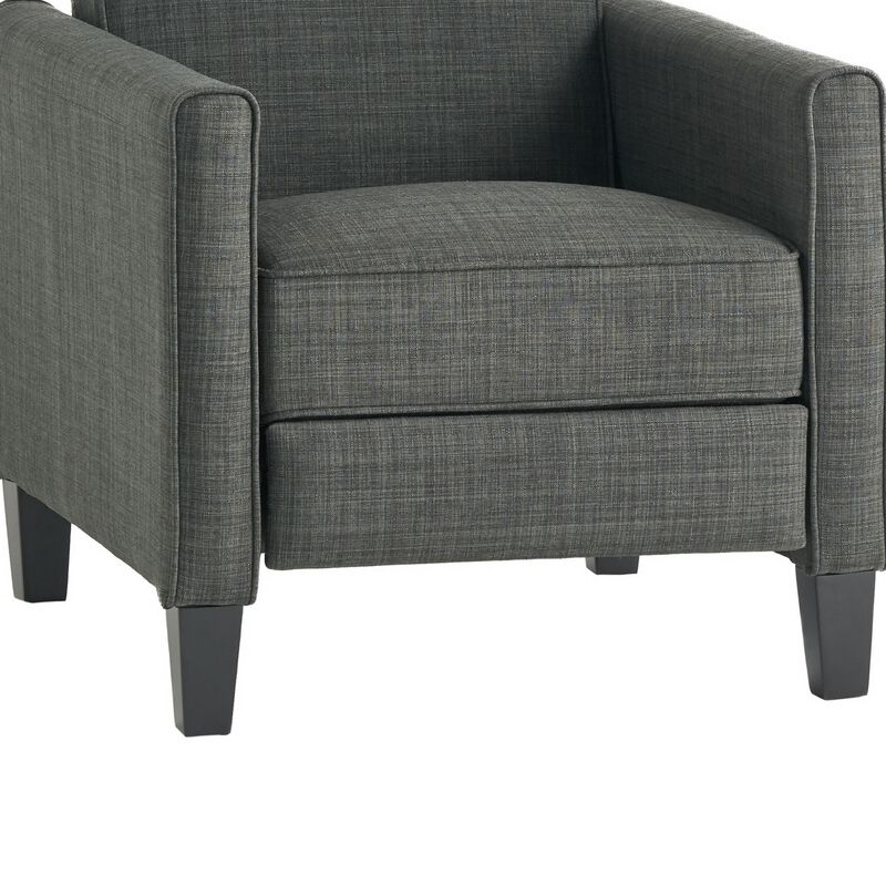 Zuca Pushback Recliner Club Chair, Premium Padded, Black Wood, Gray Linen - Benzara