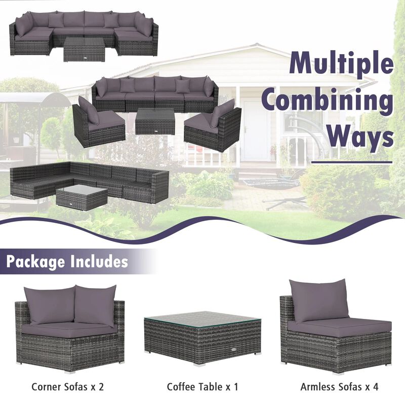 Mondawe 7 Pieces Patio Rattan Furniture Set with Sectional Sofa Cushioned