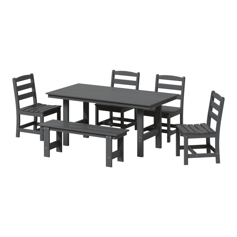 WestinTrends 6-Piece Outdoor HDPE Rectangular Patio Dining Table Set with Bench