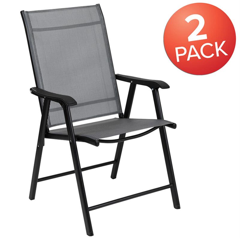 Flash Furniture Paladin Gray Outdoor Folding Patio Sling Chair with Black Frame (2 Pack)