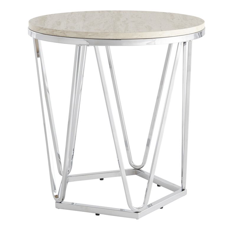 Homezia 23" Silver Manufactured Wood And Iron Round End Table
