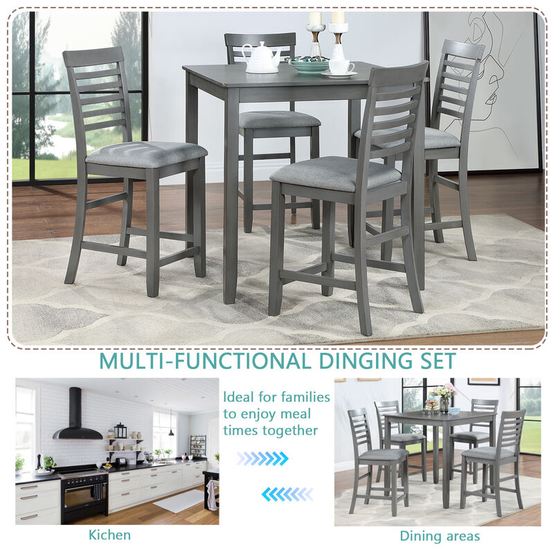 Cagka 5‑Piece Counter Height Square Wood Dining Set image number 3