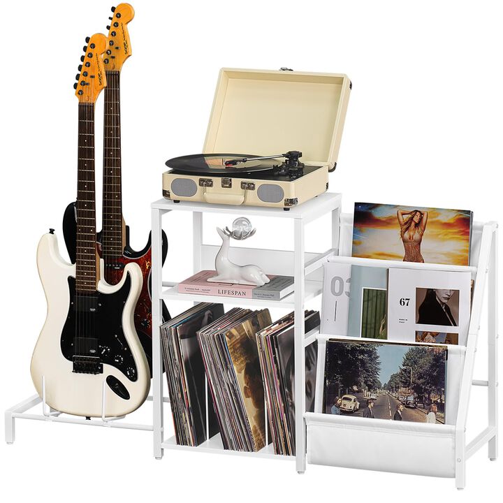 LELELINKY Record Player Table,Adjustable Guitar Stand for Acoustic Guitar, Electric Guitar, Bass, White Turntable Holder with Vi