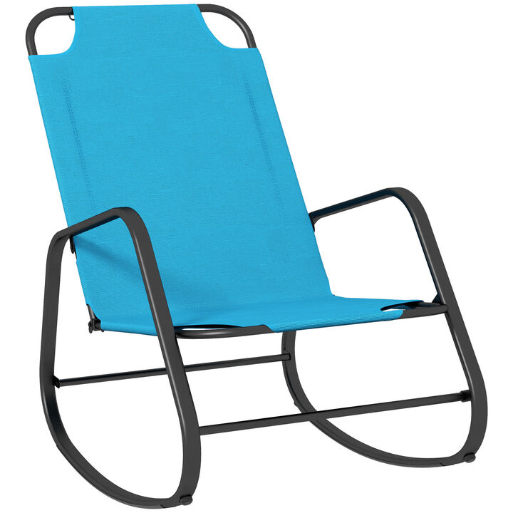 Outsunny Garden Rocking Chair, Outdoor Indoor Sling Fabric Rocker for Patio, Balcony, Porch, Light Blue
