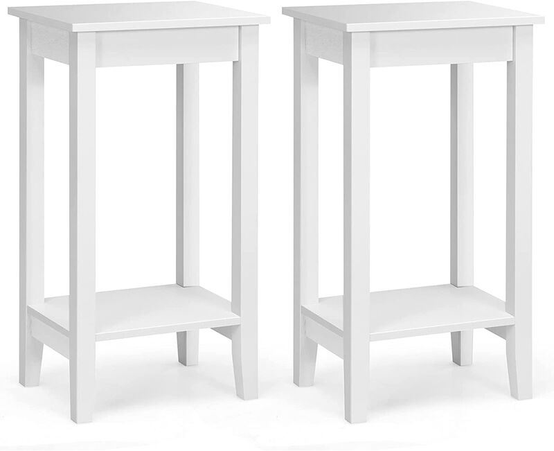 Set of 2 Versatile 2-Tier End Table with Storage Shelf-White
