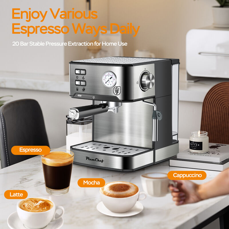 20 Bar Espresso Machine with Milk Frother, ESE Pod Compatible, Pressure Display, Single & Double Shot Home Barista image number 2