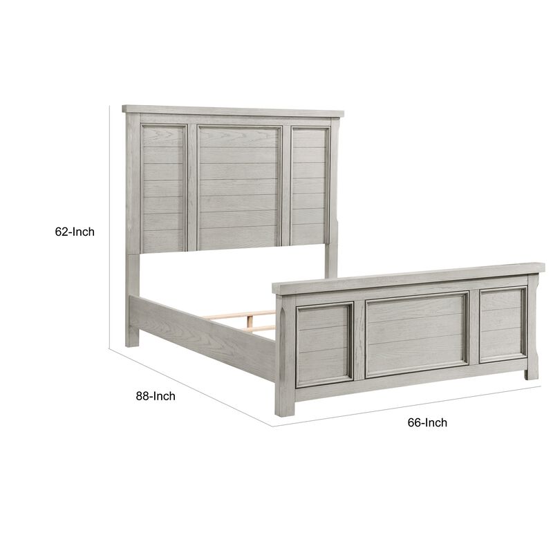 Myna Queen Size Bed with Tall Headboard, Farmhouse White Oak Veneer Wood