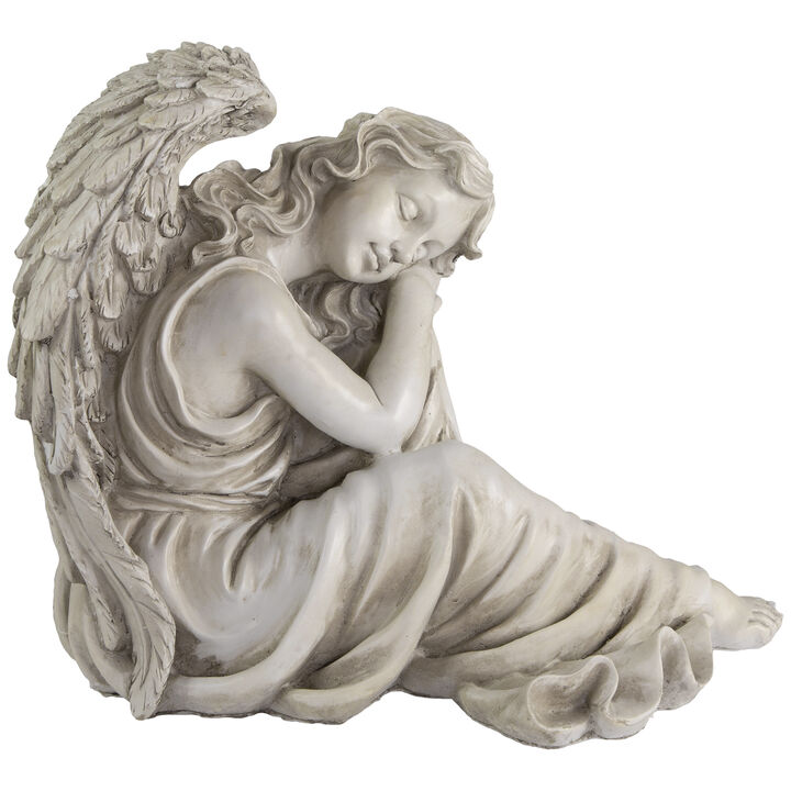 17" Gray Resting Angel Outdoor Garden Statue