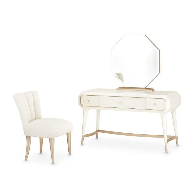 Michael Amini La Rachelle Vanity Set with Mirror & Chair - Champagne
