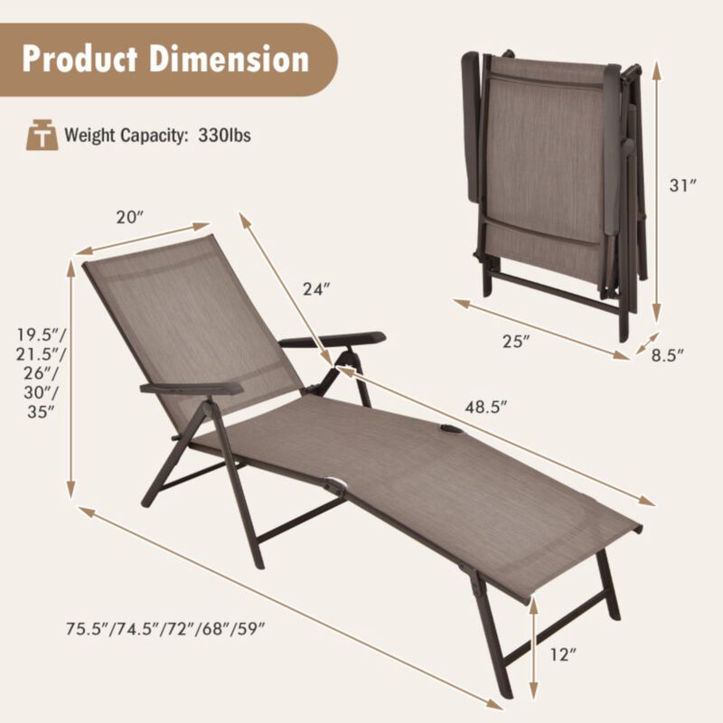 Patio Foldable Chaise Lounge Chair with Backrest and Footrest
