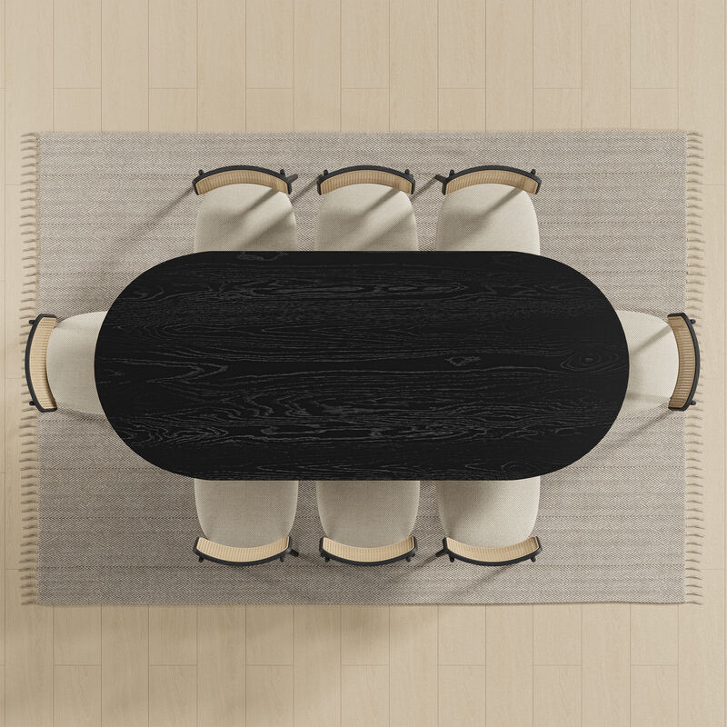 79 Inch Wooden Oval Black Dining Table Seats 4-6 People, Suitable for Living Room and Dining Room