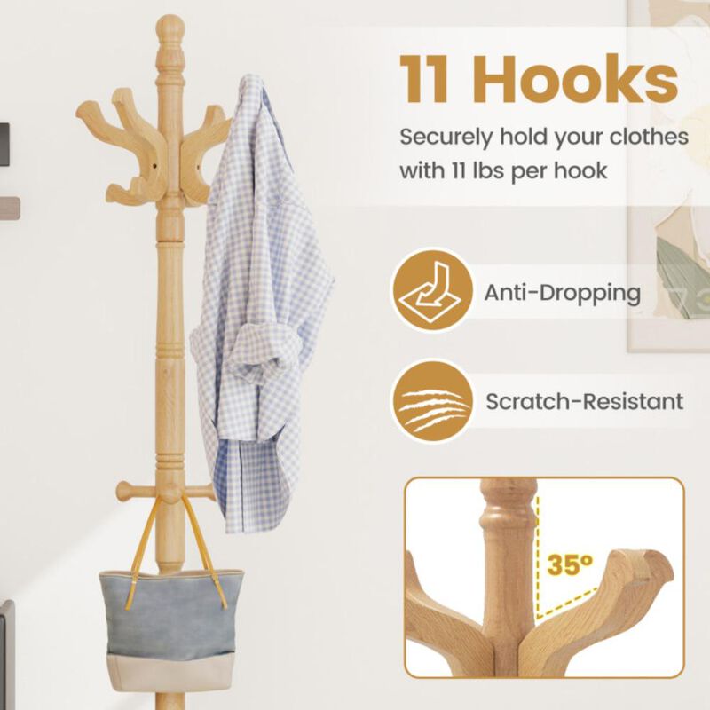 Hivvago Solid Wood Hall Tree with 11 Hooks and 3 Height Options for Entryway