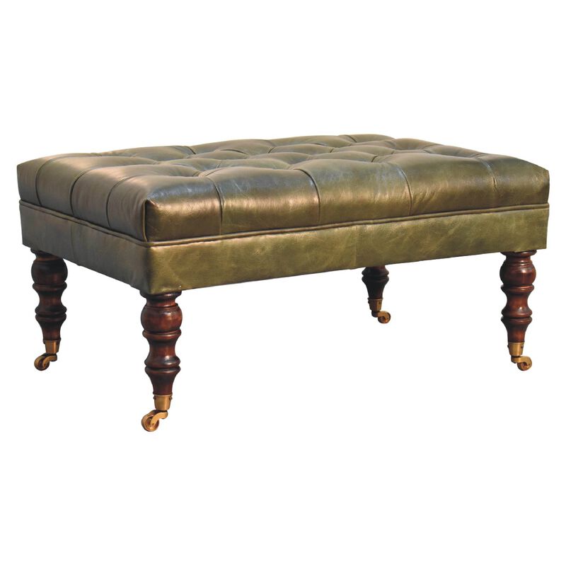 Artisan Furniture Buffalo Green Leather Ottoman with Castor Legs