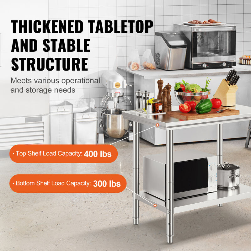 VEVOR Stainless Steel Work Prep Table Commercial Worktable Food Prep 90x60x80 cm image number 2