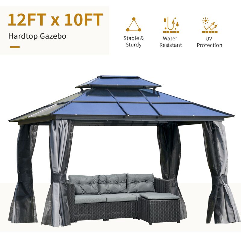 Grey Garden Structure: 10x12 Hardtop Gazebo with 2-Tier Roof