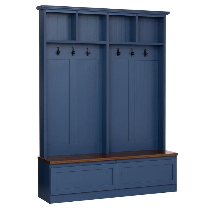 Clihome Farmhouse 4-in-1 Hall Tree with Wood Grain Bench with 2 Large Drawer for Hallway