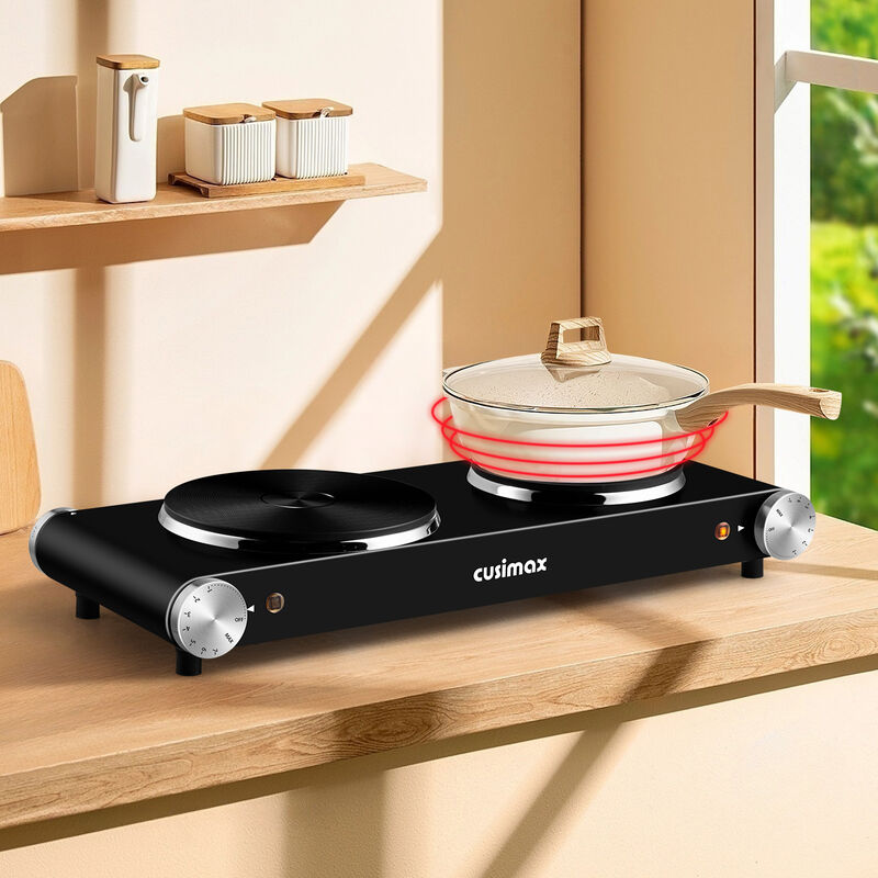 Cusimax 1800W Stainless Steel Electric Hot Plate, Portable Electric Stove, Double Burner for Cooking, Countertop Cooktop image number 1
