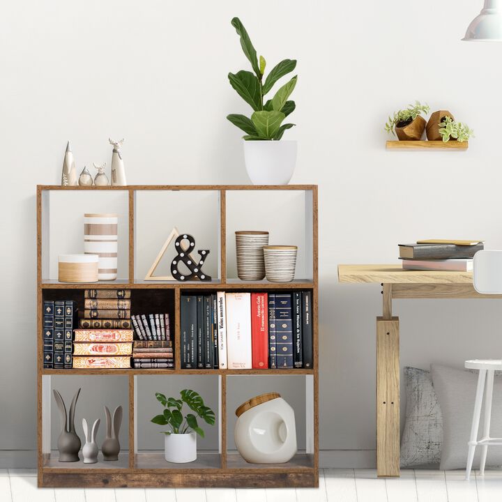 Open Compartments Industrial Freestanding Bookshelf for Decorations-Brown