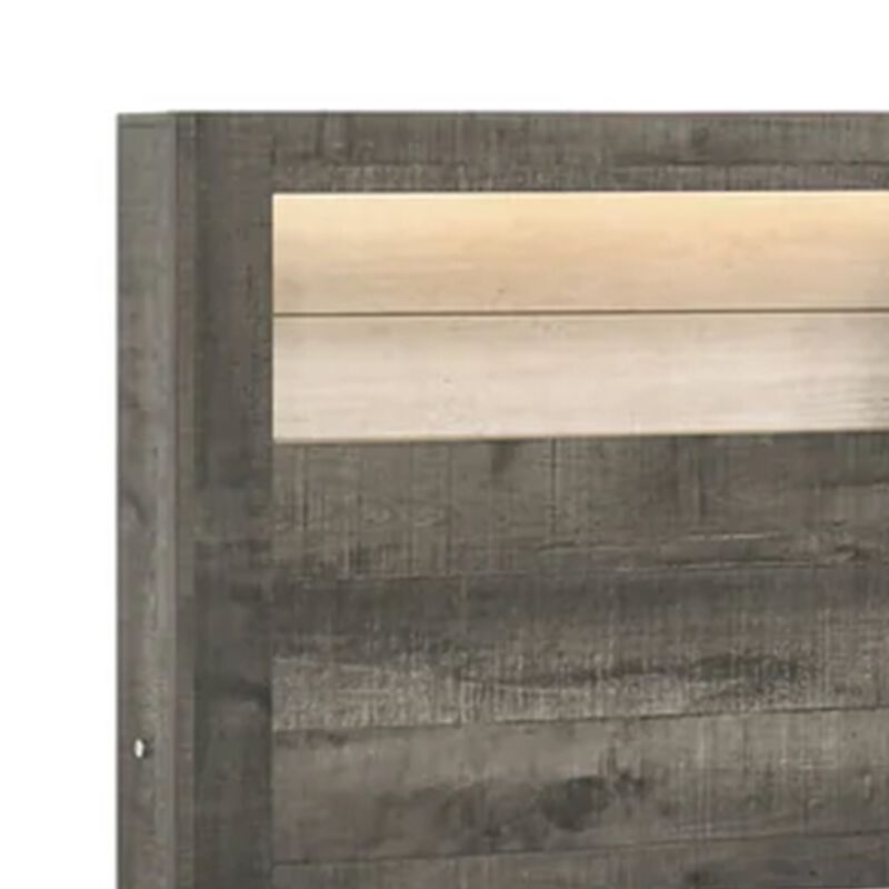 Ruthe Low Profile Queen Panel Bed with Built-In Lights, Ash Gray Wood