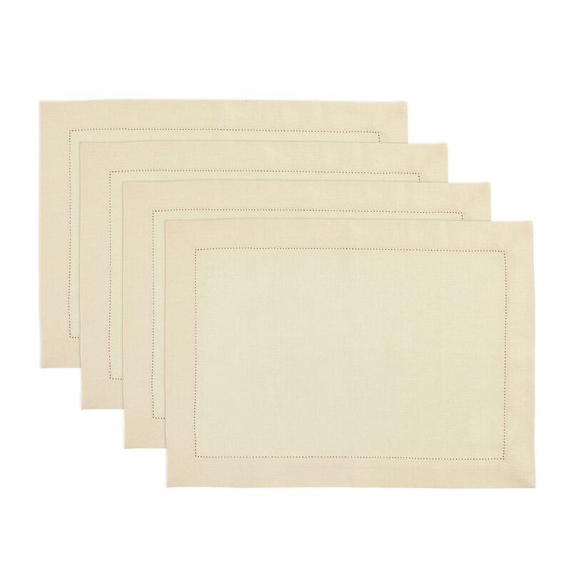 Solino Home Medium Weight Hemstitch 100% Linen Placemats &ndash; Set of 4, 14 x 19 in, Machine Washable, Holiday and Everyday Dining
