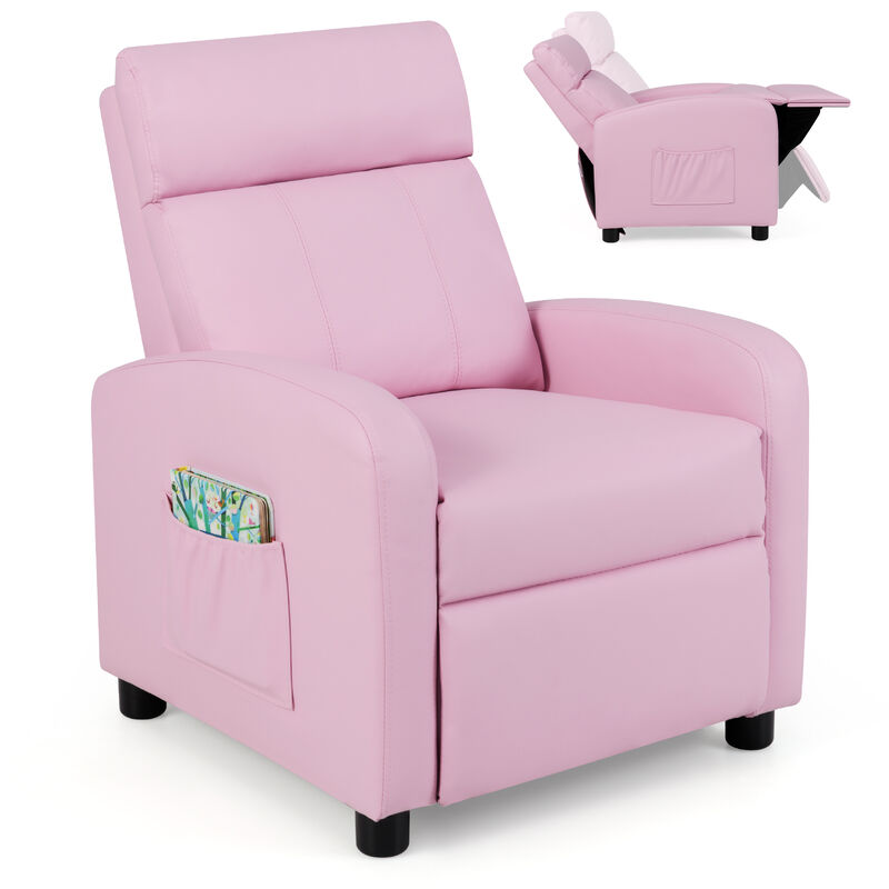 Pink Kids PU Leather Recliner Chair, Ergonomic Lounge Sofa for 3&ndash;12 Years image number 0