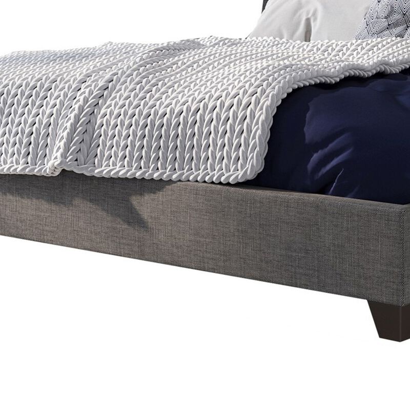 Atina King Bed, Dark Charcoal Gray Linen Upholstered, Slanted Headboard  - Benzara