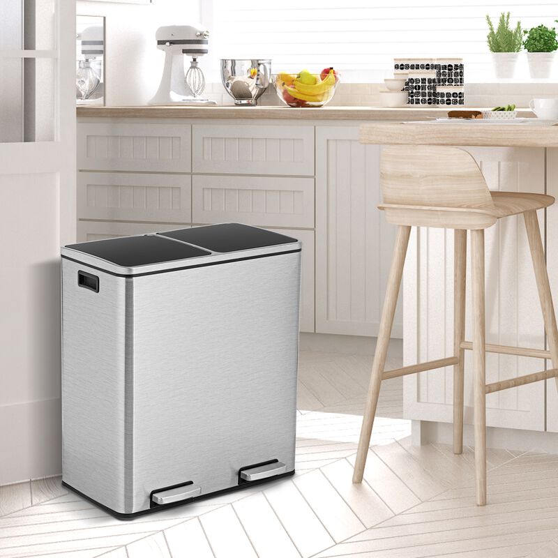 16 Gallon Dual Step Trash Can Recycling Double Bucket Pedal