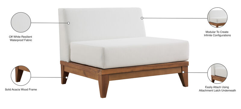 Meridian Furniture Rio Off White Water Resistant Fabric Outdoor Patio Modular Armless Chair