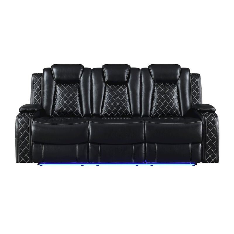 New Classic Furniture Orion II Faux Leather Power Sofa, Black
