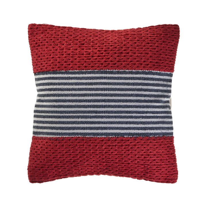 HomeRoots 20" Red And Blue Striped Cotton Blend Throw Pillow Cover